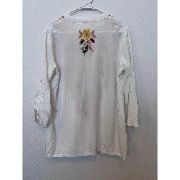Solitaire‎ White Pink Yellow Floral Embroidered Blouse Medium - Picture 2 of 8
